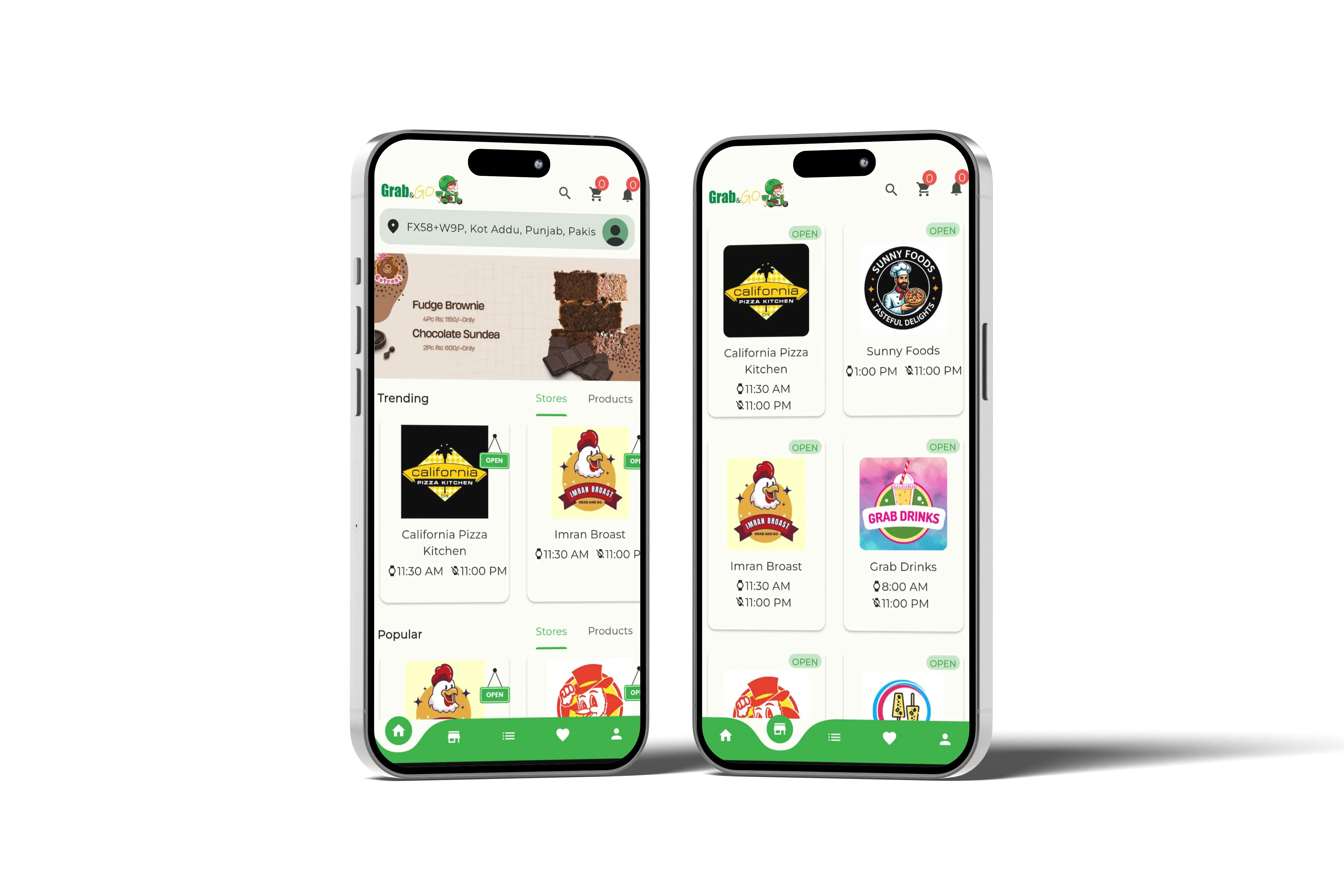 Grab & Go app dashboard